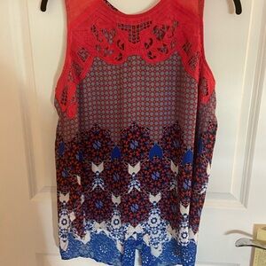 Elegant Red and Blue Lace Tank Top